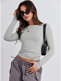 Women Long Sleeve Slim Fit Crop Top Going Out Tight T-Shirt Trendy Tees Streetwear