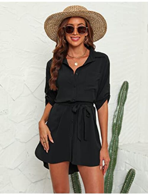 Blooming Jelly Womens Beach Swimsuit Cover Ups Button Down Bathing Suit Coverups Sexy Bikini Cover Up