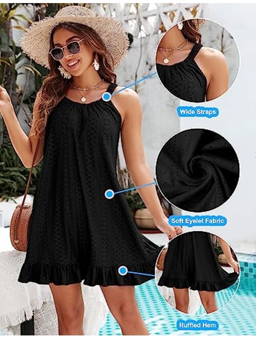 Blooming Jelly Womens Swimsuit Coverup Beach Bathing Suit Cover Ups Eyelet Tank Dress with Pockets