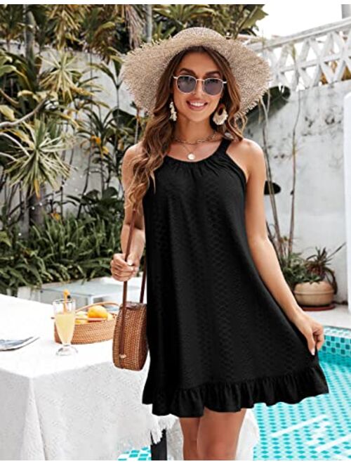 Blooming Jelly Womens Swimsuit Coverup Beach Bathing Suit Cover Ups Eyelet Tank Dress with Pockets