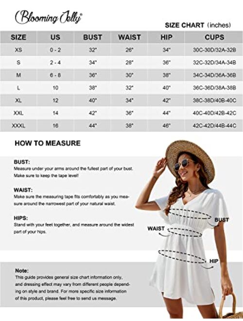 Blooming Jelly Women's Swimwear Cover Ups V Neck Elastic Waisted Bathing Suit Cover Ups Beach Swimsuit Cover Up Dress