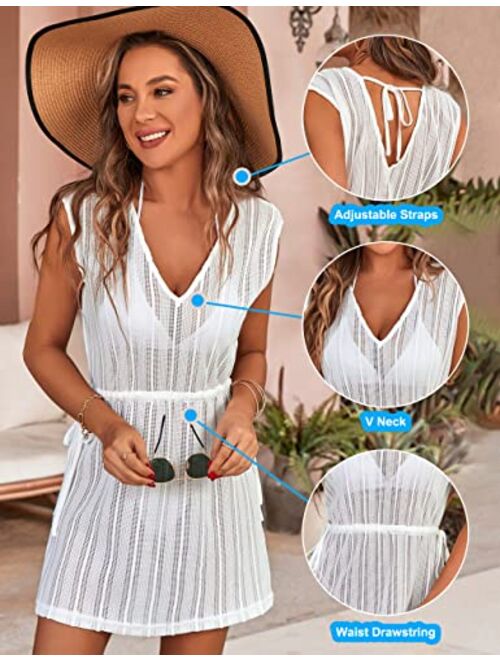 Blooming Jelly Women's Bathing Suit Cover Ups Crochet Swimsuit Bikini Coverup Sexy Swimwear V Neck Beach Dress