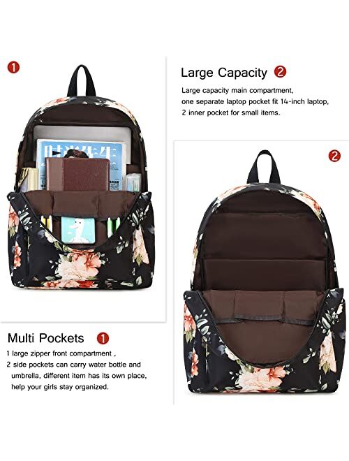 LEDAOU Backpack for Girls School Bag Kids Bookbag Teen Backpack Set Daypack with Lunch Bag and Pencil Case