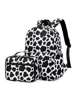 ecodudo Cow Print Girls Backpack Set for Teens Backpacks School Bookbags with Lunch Bag (Cow Print)