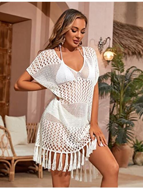 Blooming Jelly Womens Swimsuit Coverup Crochet Swimwear Cover Ups V Neck Bathing Suit Beach Cover Up