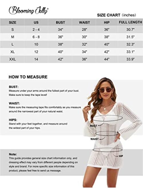 Blooming Jelly Womens Crochet Cover Up Dress Knit Bell Sleeve Backless Bathing Suit Cover Ups Swimsuit 2023 Beach Coverups
