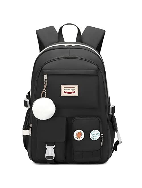 Spotted Tiger School Backpack for Girls Backpack with Lunch Box Anime Bookbag School Bag Kawaii Backpack Set for Teen Girls (White)