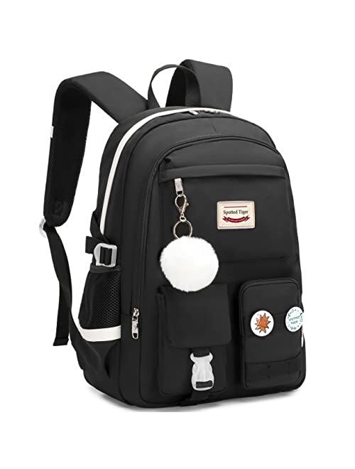 Spotted Tiger School Backpack for Girls Backpack with Lunch Box Anime Bookbag School Bag Kawaii Backpack Set for Teen Girls (White)