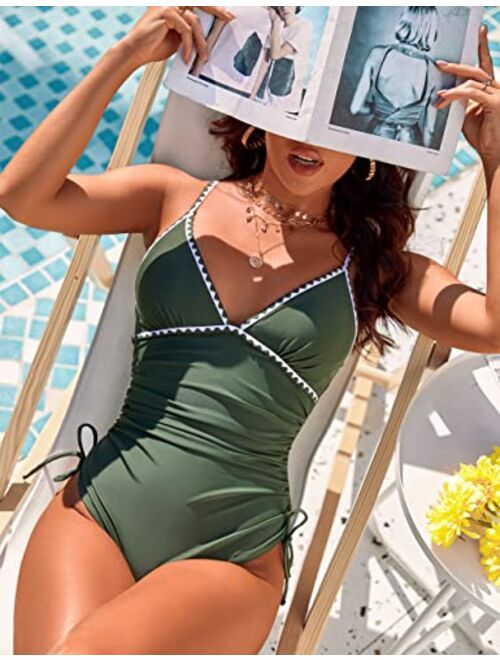 Blooming Jelly Womens Tummy Control Bathing Suit Sexy One Piece Swimsuits Slimming Tie Side Ruched Swimwear