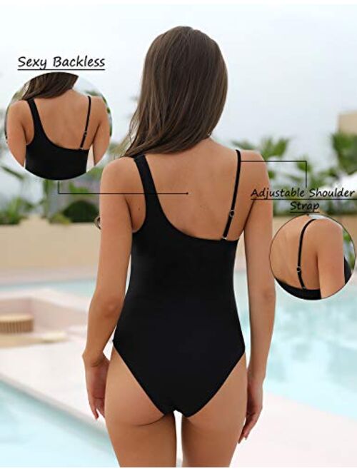 Blooming Jelly Women's Sexy One Piece Bathing Suits One Shoulder Swimsuits Slimming Mesh Swimwear
