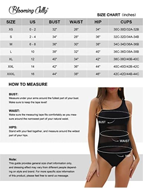 Blooming Jelly Women's Sexy One Piece Bathing Suits One Shoulder Swimsuits Slimming Mesh Swimwear