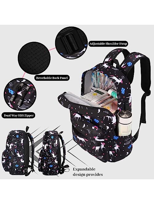 Scione Unicorn School Backpack for Girls Set 3 in 1, Teens Girls Pink Unicorn Bookbag with USB Charging Port Shool Supplies for Girl