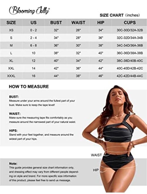 Blooming Jelly Women Sexy One Shoulder Swimsuits Tummy Control Bathing Suits 2 Piece High Waisted Bikini