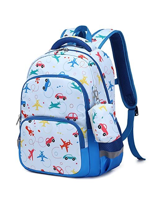 MIRLEWAIY Boys Backpack Purse Set Kids Space Rocket Printed School Bag 15.7 inch Multipocket Bookbag With Insulated Lunch Box And Coin Pouch, Dark Blue Rocket