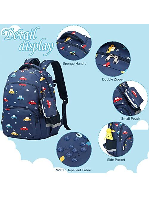 MIRLEWAIY Boys Backpack Purse Set Kids Space Rocket Printed School Bag 15.7 inch Multipocket Bookbag With Insulated Lunch Box And Coin Pouch, Dark Blue Rocket