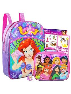 The Little Mermaid Mini Backpack with Lunch Box - Bundle with 11 Mini Ariel Backpack, Lunch Bag, Stickers, More | Little Mermaid Backpack for Toddlers