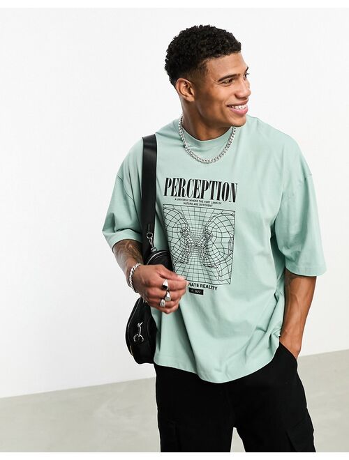 ASOS DESIGN oversized t-shirt in pale blue with line front print