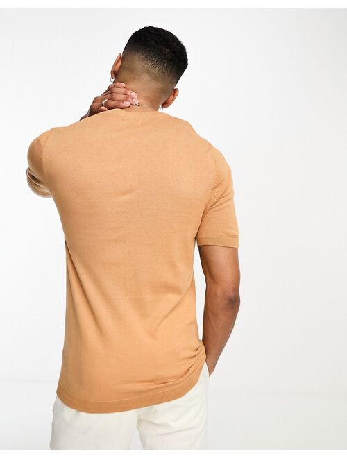 ASOS DESIGN muscle lightweight knit cotton T-shirt in tan