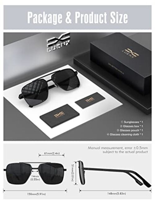 LUENX Aviator Sunglasses for Men, Trendy Retro Oversized Rectangular Frame UV400 Protection