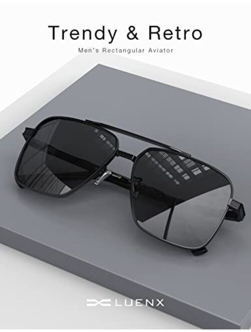 LUENX Aviator Sunglasses for Men, Trendy Retro Oversized Rectangular Frame UV400 Protection
