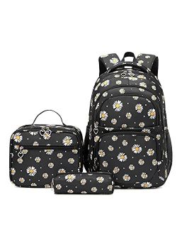 Goldwheat 3Pcs Dog Paw Prints Backpack and Lunch-Bag Set for Girls School Student Book Bag Middle School-Bag