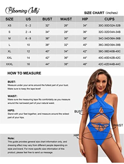 Blooming Jelly Women's Sexy One Piece Bathing Suit Cheeky High Cut Swimsuit Criss Cross Halter Cutout Monokini Swimsuits