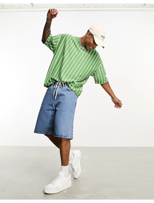 ASOS DESIGN oversized t-shirt in green and white stripe