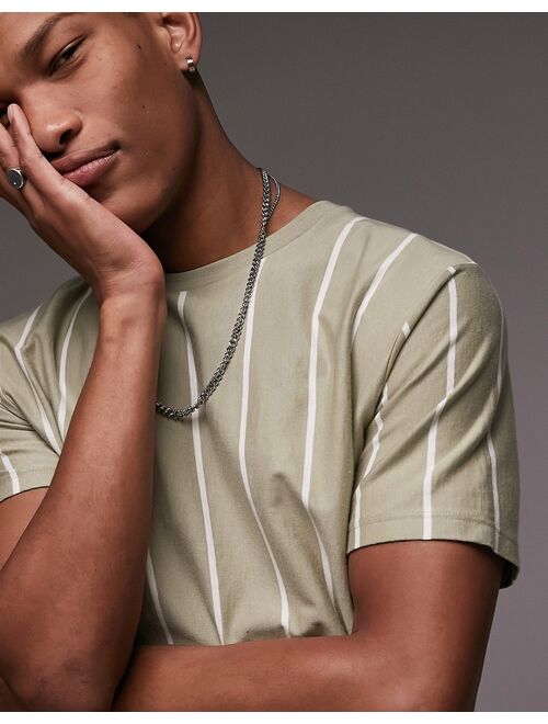 Topman classic t-shirt with vertical stripe in sage