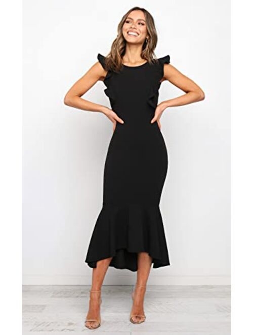PRETTYGARDEN Womens Elegant Sleeveless Cocktail Dress Ruffle Mermaid Wedding Guest Midi Formal Dresses