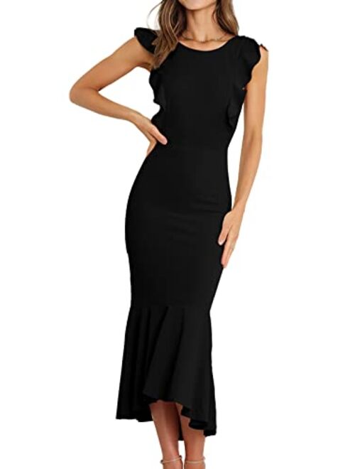 PRETTYGARDEN Womens Elegant Sleeveless Cocktail Dress Ruffle Mermaid Wedding Guest Midi Formal Dresses