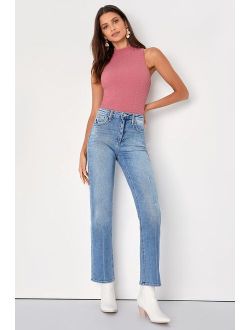 Cool Girl Style Light Wash Straight Leg High-Waisted Jeans