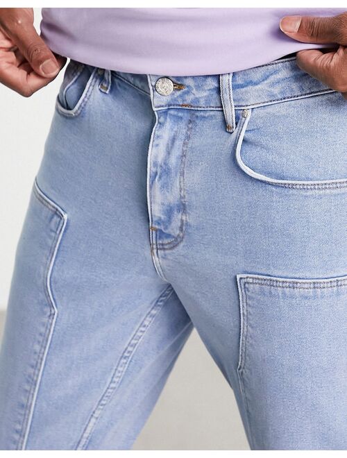 ASOS DESIGN slim jeans with carpenter detail in light wash blue