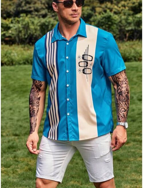 Shein Extended Sizes Men Striped & Geo Graphic Shirt