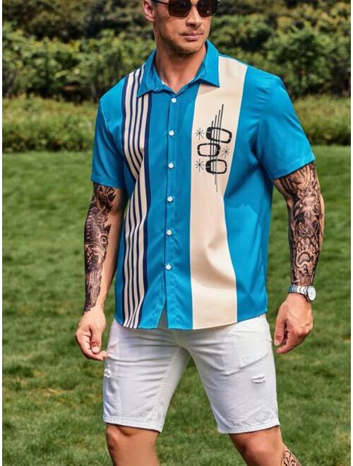 Shein Extended Sizes Men Striped & Geo Graphic Shirt