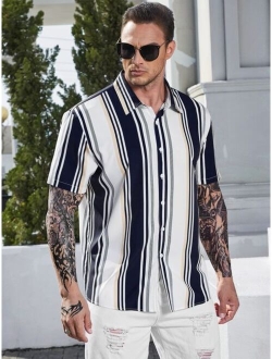 Manfinity Homme Men Plus Striped Print Shirt