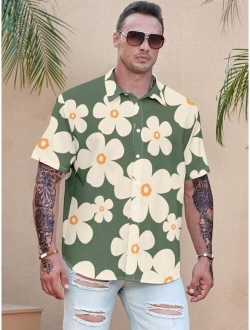 Extended Sizes Men Plus Floral Print Shirt