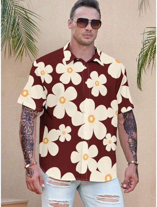 Shein Extended Sizes Men Plus Floral Print Shirt