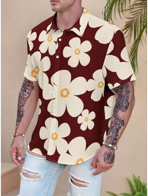 Shein Extended Sizes Men Plus Floral Print Shirt