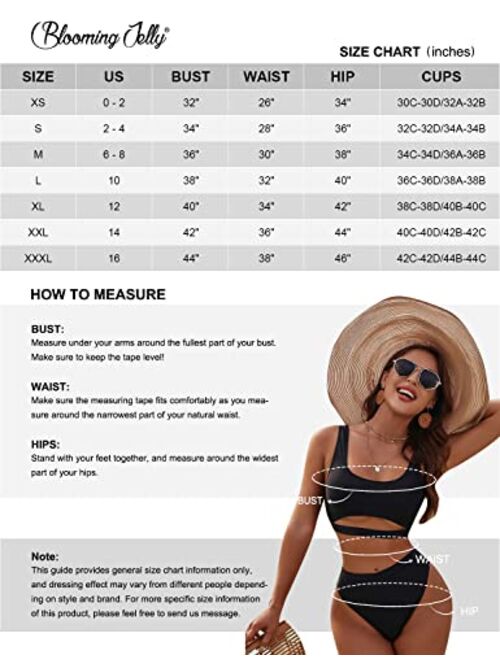 Blooming Jelly Women's High Waisted Bikini Sets High Cut Bathing Suits Two Piece Sporty Cut Out Swimsuits