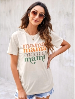 Womens Mama Shirt Fashion Graphic Tee Shirts Loose Fit Summer Tops Short Sleeve Blouses