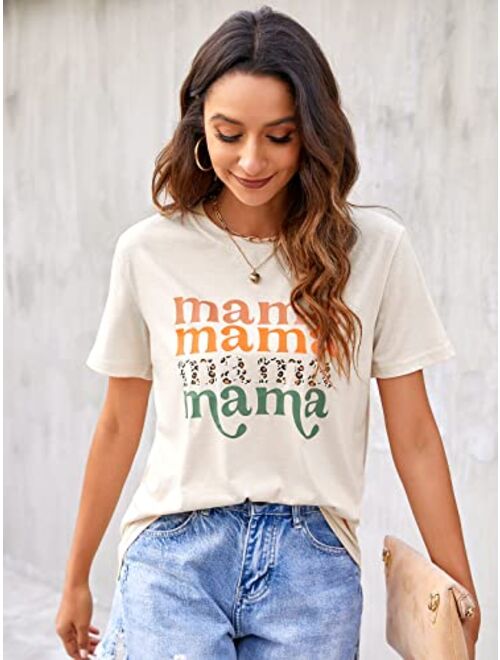 Blooming Jelly Womens Mama Shirt Fashion Graphic Tee Shirts Loose Fit Summer Tops Short Sleeve Blouses
