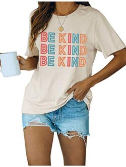 Women's Be Kind Shirt Short Sleeve Graphic Tees Loose Fit Tshirts Cute Casual Summer Tops Teacher Shirts