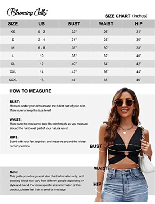 Blooming Jelly Womens Sexy Tops Going Out Y2k Cute Crop Tops Plunge V Neck Ring Tie Back Ribbed Tank Tops