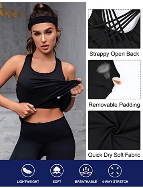Blooming Jelly Womens Built in Bra Tank Tops Removable Padded Workout Tops Open Back Athletic Yoga Shirts
