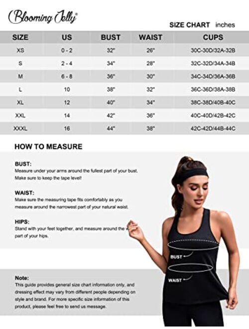 Blooming Jelly Womens Built in Bra Tank Tops Removable Padded Workout Tops Open Back Athletic Yoga Shirts