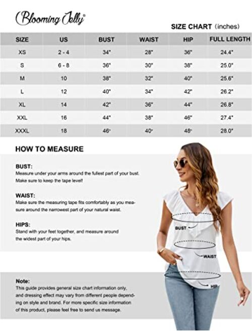 Blooming Jelly Womens V Neck Tank Tops Ruffle Sleeve Loose Fit Sleeveless Shirts Summer Dressy Casual Blouses