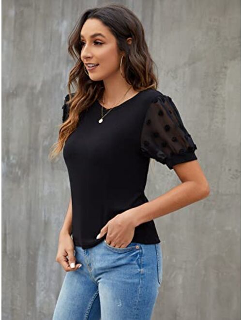 Blooming Jelly Womens Short Sleeve Blouse Business Casual Dressy Tops Ribbed Summer Stylish Work Shirts