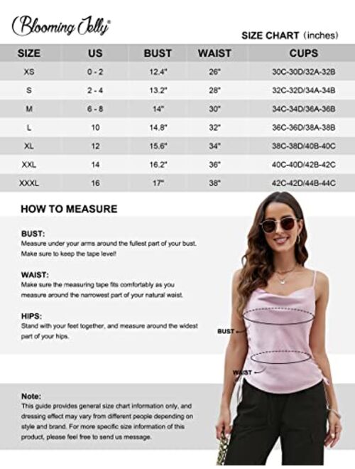Blooming Jelly Womens Spaghetti Strap Tank Tops Cowl Neck Silk Satin Camisole Summer Sexy Casual Cami Blouse