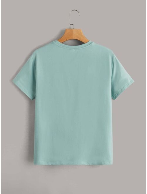 SHEIN Kids EVRYDAY Boys Embroidered Colorblock Tee