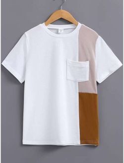 SHEIN Kids SPRTY Boys Colorblock Patched Pocket Tee